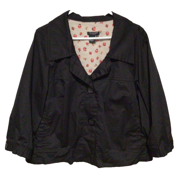 Sandro Sportswear Black Cotton Cropped Jacket Button Front Women’s Size 2X - Picture 1 of 4